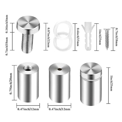Standoff Screws & Mounts for Acrylic Signs - Metal Standoffs (0.5x1 in) - size: 0.5x1 in (12 Pcs)
