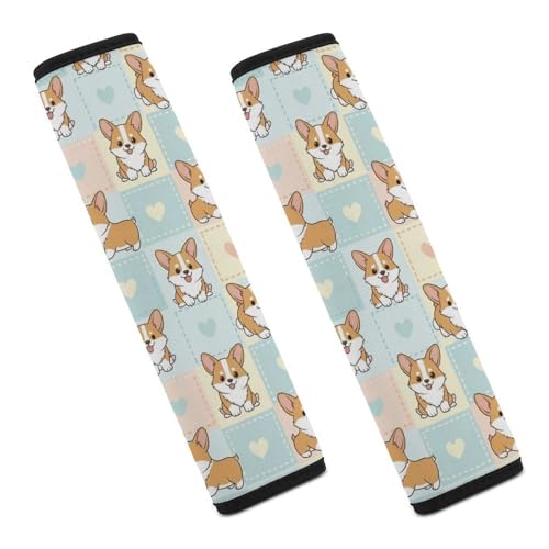 2PCS Breathable Car Seat Belt Pad for Elderly Support, Stroller Pushchair High Chair, Cute Corgi Puppy Dog Pet Seat Belt Cushion, Anti-Slip Pad - color: Pattern 1048