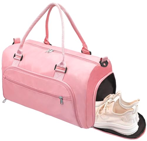 woogwin Small Gym Bag for Men & Women with Shoes & Wet Compartment Waterproof Duffle Bag for Travel Sports Workout Overnight Weekender(17.7'',Pink) - color: Pink, size: 17.7*11*9.5"