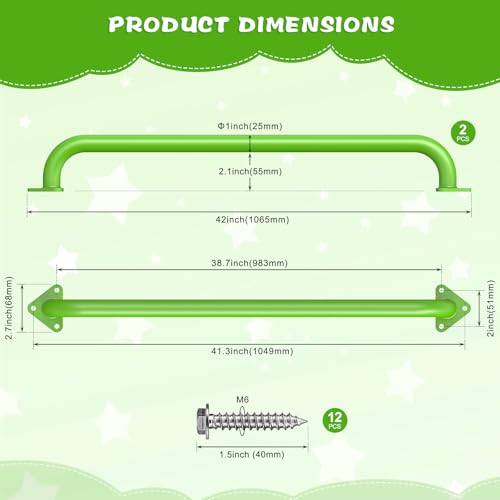 SELEWARE 42" Green Metal Playground Handles Playset Grab Bars Ladder Handle | 500LB 2Pcs Heavy Duty Steel Kids Playground Handles for Indoor/Outdoor Ladder Handrail Swing Set Treehouse Rock Climbing Wall - color: E: 42"-2 Pcs-green