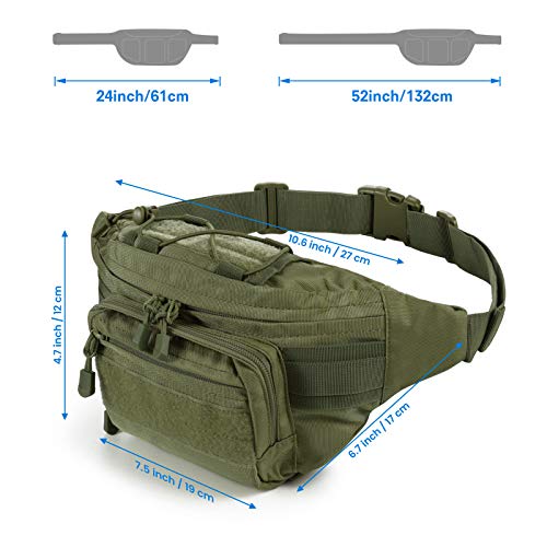 FRTKK Tactical Fanny Pack Military Waist Bag Pack with USA Flag Patch Utility Hip Pack with Adjustable Strap for Outdoors Fishing Cycling Camping Hiking Dog Walking (Army green 2) - color: Army green 2