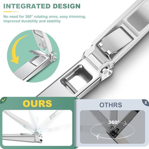 Nail Clippers for Men with Catcher, CLPPNA Heavy Duty Finger Nail Clippers Adult, Stainless Steel Nail Cutter, Fingernail & Toenail Clippers Ideal Gift for Men & Grooming Gifts, Silver - style: Silver (3.46x0.55 inch）