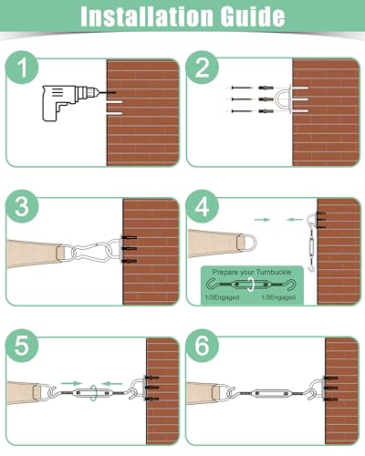 Sun Shade Sail Hardware Kit: 6 Inch Stainless Steel Sun Sail Hardware Kit for Triangle & Rectangle Shade Sail Canopy Installation, 44 Pcs Sunshade Hardware for Sun Shades Outdoor Patio Garden Backyard