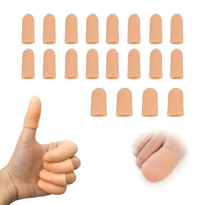 20PCS Silicone Finger Sleeve Thumb Guard, Finger Condom for Wounds Hand Eczema, Finger Arthritis, Thumb Bandage Injury Prevention Gloves Thumb Glove Protector 2 Sizes Gel Finger Support Cots(Nude) - size: 20pcs