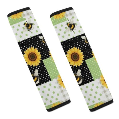 2PCS Sunflower Bee Plaid Seat Belt Cover Soft Padded Neck Strap Covers for Kids, All Vehicles, Comfortable Driving - color: Pattern 1136