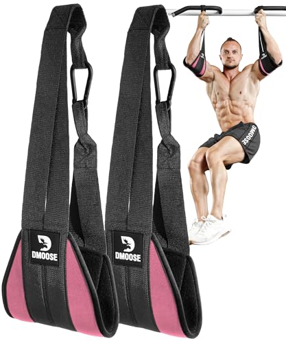 DMoose Fitness Hanging Ab Straps for Pull Up Bar & Core Strength Training - Soft Padded Exercise Straps for Ab Swing & Leg Raises, Hang Bar Strap with 2 Steel Carabiners - Abs Equipment for Home & Gym - color: Pink