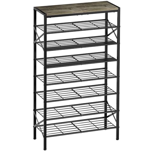 8-Tier Tall Shoe Rack Organizer Shoe Storage for Entryway 24-32 Pairs Metal Shoe Rack for Closet Heavy-Duty Shoe Rack with Wooden Top Shelf for Garage Gray - color: Grey, size: 8-tier