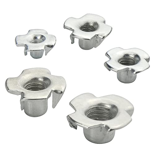 90Pcs M3 M4 M5 M6 M8 T Nuts Four Claw Nuts Assortment Kit Zinc Plated Carbon Steel for Woodworking Cabinetry Furniture Fastener Climbing Holds