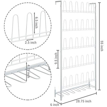 MyGift Matte White Metal Wall Mounted Shoe Rack, Holds 18 Pairs | Modern white metal wall shoe rack stores up to 18 pairs of shoes and boots while saving closet, mudroom, and entryway storage - color: White