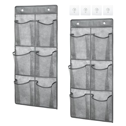 2 Pack Hanging Shoe Organizer Dorm Locker Organizer Wall Mounted Shoes Rack Closet Hanging Door Hangers Cabinet Storage Bag with Adhesive Hooks for Rv School College Camping(Grey) - color: Grey