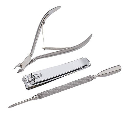 SURGICAL ONLINE Professional Manicure Set, Travel Nail Care Kit, Nail Clippers, Cuticle Nipper, Cuticle Pusher, Nail Cutter Stainless Steel Portable Grooming Kit For Women & Men (Silver) - color: Silver