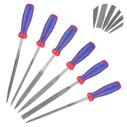 WORKPRO 6-Piece Needle File Set, Mini Precision Files for Metal, Wood & Plastic | Carbon Steel Files with Non-Slip Handles for Precise Filing of Metal, Wood, Plastic, Jewelry, Crafts, and DIY Projects - size: 6-Piece Needle File Set