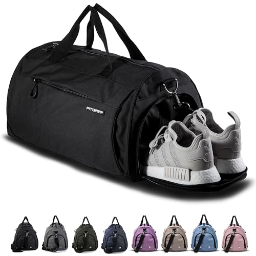Fitgriff® Gym Bag for Men & Women with Shoe & Wet Compartment - Duffle Bag for Travel, Sports, Fitness & Workout - color: Full Black, size: 19 x 10 x 10″ (Small)