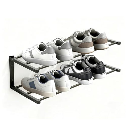 Wall Mounted Shoe Organizer 1 Pack, 25.9 Inch Wall Mounted Shoe Rack Holds 6 Pairs, Space Saving Metal Wall Shoe Rack for Small Space, Entryway