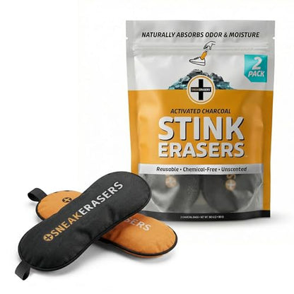 StinkERASERS Activated Charcoal Shoe Deodorizer Bags, 2 Pack | Natural Odor Eliminator, Shoe Smell Remover, Reusable Unscented, Moisture Absorber Inserts, For Sneakers, Boots & Gym Bags - style: 2 Pack