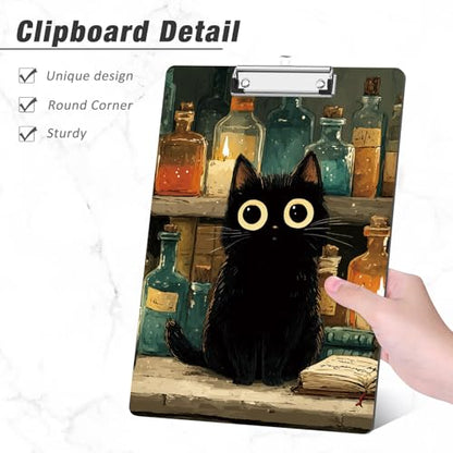 Rimilak Wood Clipboard, 8.5x11 Hardboard Clip Board, Black Cat | Fun Design, Cute Custom Pattern, 9 x 12.5 in Letter Size for Classroom, Teachers, Kid, Woman, School & Office Supply - color: Black Cat