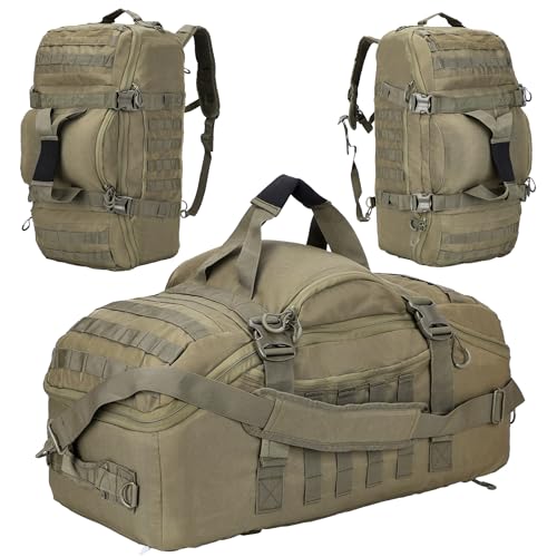 3-in-1 Tactical Gym Duffel Backpack, Travel Sports Bag for Overnight | Works as a range bag or motorcycle backpack, ideal for gym, travel, camping, hunting, and gear organization - color: green, size: 60L