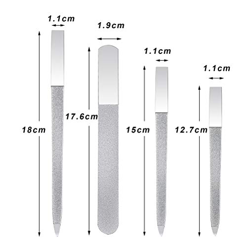 4 Pcs Metal Nail File Diamond, Double-Sided, 5.9 Inch | Stainless steel, pointed and round tips, for fingernails, toenails, acrylic and natural nails, for salon home travel use