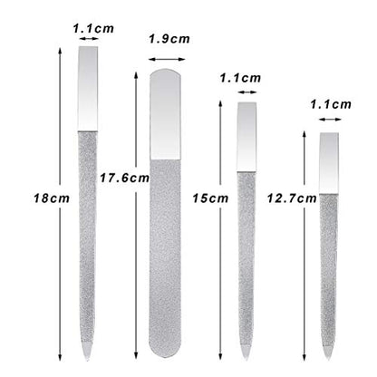 4 Pcs Metal Nail File Diamond, Double-Sided, 5.9 Inch | Stainless steel, pointed and round tips, for fingernails, toenails, acrylic and natural nails, for salon home travel use