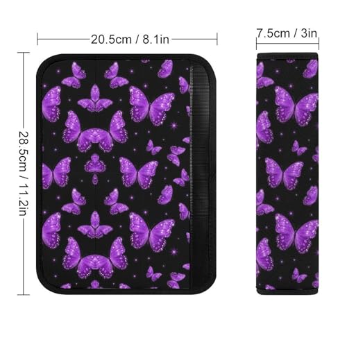 2 Pack Universal Fit Car Seat Belt Pad for Adult Use, All Vehicles, Beautiful Purple Butterflies Butterfly Seat Belt Covers Cushion, Anti-Slip Pad - color: Pattern 1043