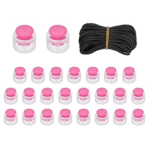 uxcell 25 Pcs Double Hole Cord Locks with 32.8 ft Elastic Cord, 14mm Nylon Spring Toggle Stopper Clip for Backpack Shoelaces Drawstring Paracord Pants, Rose Red - color: Rose Red, size: 14mm