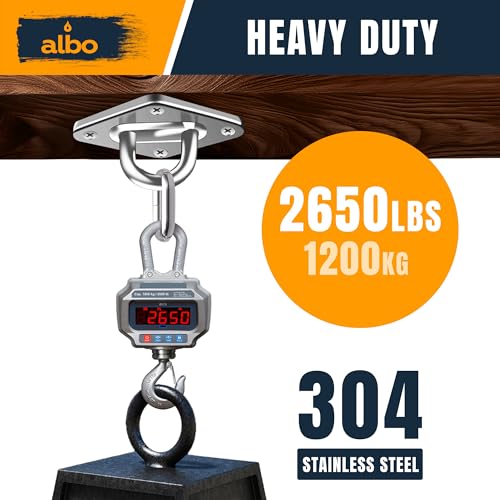 Albo Diamond Plate 2650lbs Swing Hangers 2 PCS - Heavy Duty Ceiling Mount Hooks with Snap Carabiners, 304 Stainless Steel for Wood & Concrete & Metal, Indoor Outdoor Anchor for Hammock, Yoga, TRX - size: Diamond 2pcs Silver