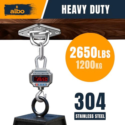 Albo Diamond Plate 2650lbs Swing Hangers 4 PCS - Heavy Duty Ceiling Mount Hooks with Snap Carabiners, 304 Stainless Steel for Wood & Concrete & Metal, Indoor Outdoor Anchor for Hammock, Yoga, TRX - size: Diamond 4pcs Silver