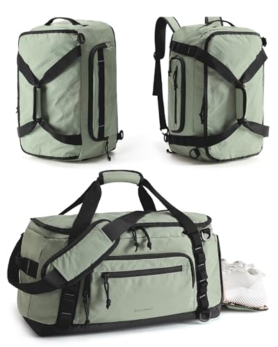BAGSMART 4-IN-1 Gym Bag for Women Men, TSA Duffle Bag for Travel | With Shoe Compartment & Wet Pocket, 22L/30L/38L Tactical Backpack with 40oz Water Bottle Holder, Lightweight, Water-resistant - color: Greenish Gray
