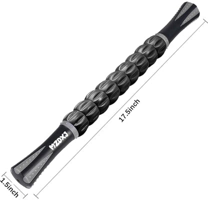 Muscle Roller Massage Roller Stick- Deep Tissue Fascia Blaster for Myofascial Pain Relief, Lymphatic Drainage & Body Sculpting, Handheld Physical Therapy & Recovery Tool (Gray black-18 inch) - color: Grey Black