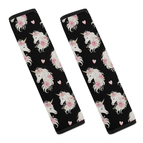 1 Pair Pink Roses Golden Horn Unicorns Car Seat Straps Shoulder Pads Soft Padded Harness Pads Strap for Adult Use, Stroller Pushchair High Chair, Comfortable Driving - color: Pattern 333