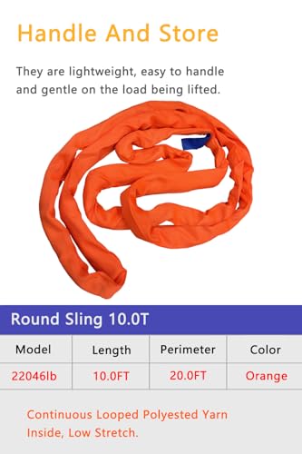 Heavy-Duty 22046 lb Polyester Round Sling 10ft Length, 6M Circumference Industrial Lifting Strap with Reinforced Inner Core – Soft & Protective for Delicate Loads【10t-3m】 - size: 10T-3M