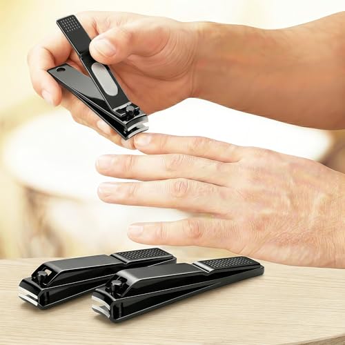 Large Nail Clippers Set for Thick Nails, Straight & Curved Edge | Heavy Duty Toenail Clippers,4 PCS Set Black,Stainless Steel Fingernail & Toe Nail Clippers with File for Men Women Adults - color: Black