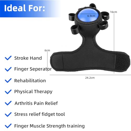 Grip Strength Trainer & Finger Therapy Exercise Ball for Contracture Stroke Recovery & Arthritis, Strap With Adjustable Finger Size, Fits Left or Right, 1 Pack