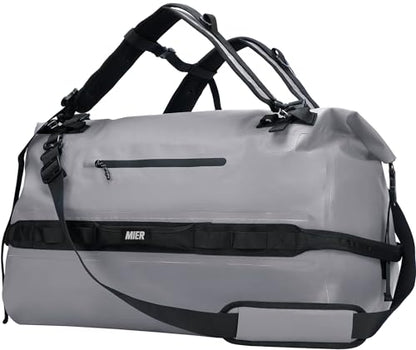 MIER Large Waterproof Duffel Bag - 60L/80L Dry Bag Backpack | Detachable Backpack Straps; Multi-Pockets; Roll-Top with Hook-and-Loop Closure; Motorcycle, Kayaking, Gym, Beach, Boating - color: Gray, size: 80L