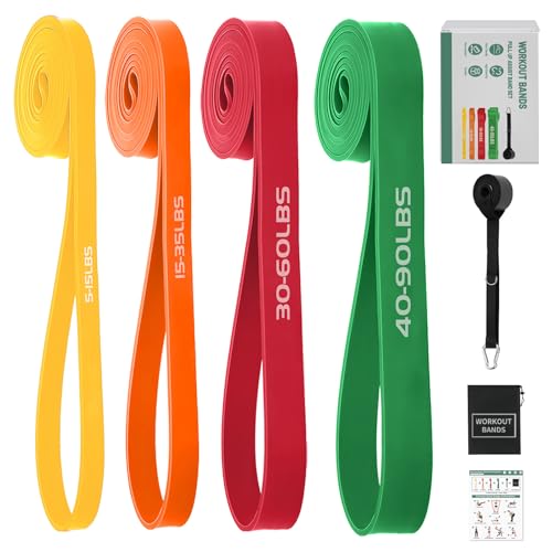 Resistance Bands,Exercise Bands,Workout Bands,Resistance Bands Set for Legs,Pull Up Bands,Stretch Bands for Exercise,Muscle Training, Physical Therapy, Shape Body, Men Women - color: Yellow, Orange, Red, Green