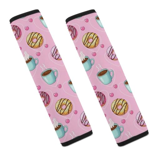 2 Pack Universal Fit Car Seat Belt Pad for Adult Use, All Vehicles, Coffee Donuts Pink Seat Belt Covers Cushion, Anti-Slip Pad - color: Pattern 1124