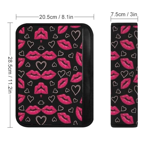 2 Piece Soft Padded Car Seat Belt Pad for Elderly Support, Stroller Pushchair High Chair, Pink Lips Kisses Shoulder Harness Cover, Shock Absorption - color: Pattern 632