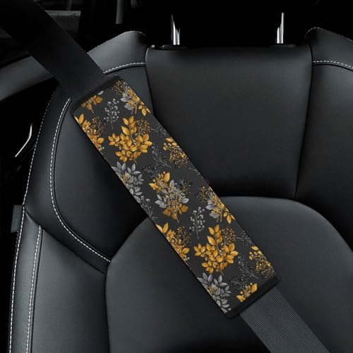 2 Pack Plant Gold Black Leaf Car Seat Belt Pad Universal Soft and Comfortable Harness Pads Strap for Adult Use, Most Cars, Easy Install (No Tool) - color: Pattern 274