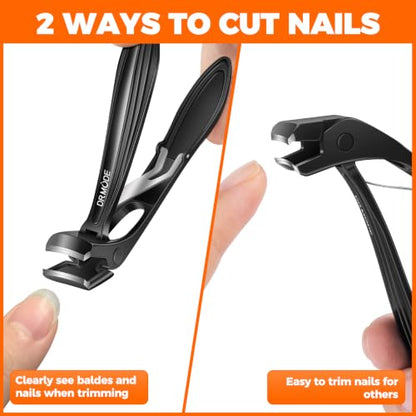 Toenail Clippers for Thick Toenails for Seniors, Angled Head Long Handled Toe Nail Clippers for Men with Wide Jaw Opening, Heavy Duty Large Finger Nail Clippers Adult Cutter with Catcher, Black - style: Black Wide Opening & Angled Head