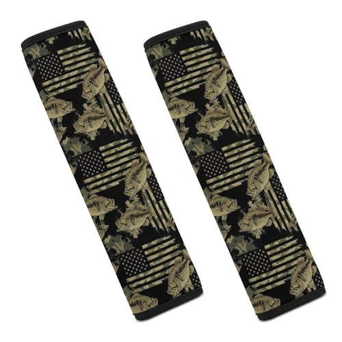 Soft Padded Car Seat Belt Pad for Elderly Support, Stroller Pushchair High Chair, 2 Pack Fish Camo Flag Shoulder Harness Cover Anti-Slip Pad - color: Pattern 527