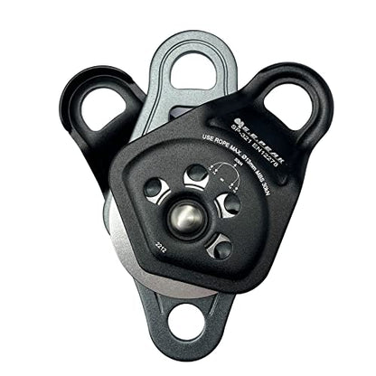 30kN Upgraded Rescue Double Pulley Sheave with Swing Plate,CE High Strength Pulley for Backyard Zipline, Climbing, Rock Rescue Lifting, Hauling, Fit Rope up to 13 mm/Holds Up to 6750lbs,Black - color: Black