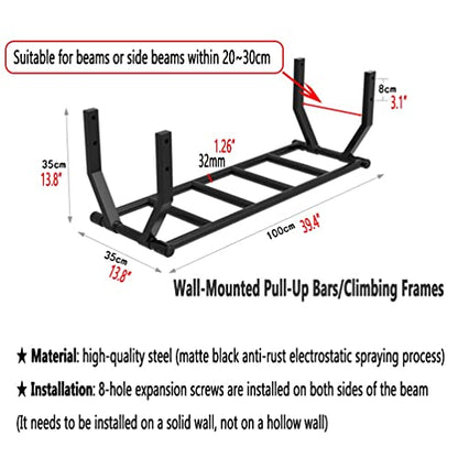 Wall Mounted Pull Up Bars,Home Gym Garage Heavy Duty Fitness Pole Climbing Frame,for beam installation of 20-30 cm,Max load 661lbs