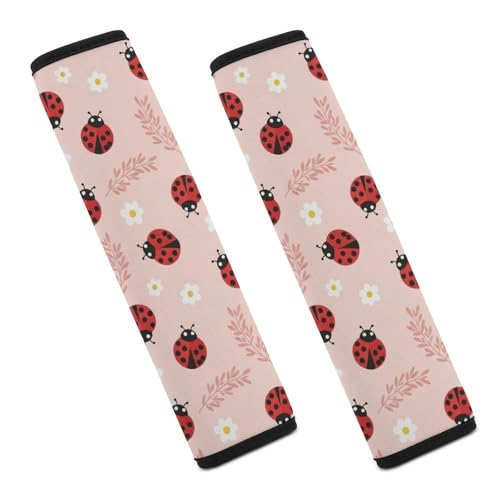 2 Pack Breathable Car Seat Straps Shoulder Pads for Elderly Support, All Vehicles, Cute Ladybug Pink Floral Seat Belt Cushion, Neck and Shoulder Support - color: Pattern 705