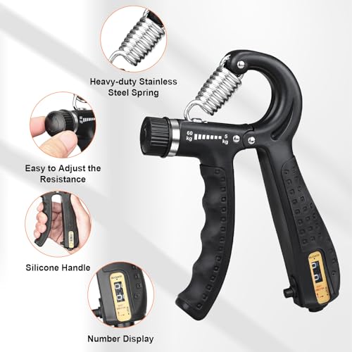 GRIFEMA GA5003 Hand Grips Strengthener, Forearm Strengthener, Hand Gripper with Counter, Adjustable Resistance 5-60kg, for Muscle Building and Injury Recovery