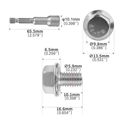 M6x10mm Serrated Flanged Hex Head Screws Bolts 25pcs HS/JXLS-10 | 304 Stainless Steel, External Hex Machine Screws, Equipped with Hex Sleeve, for Construction, for Automotive, for Industrial - size: M6x10mm