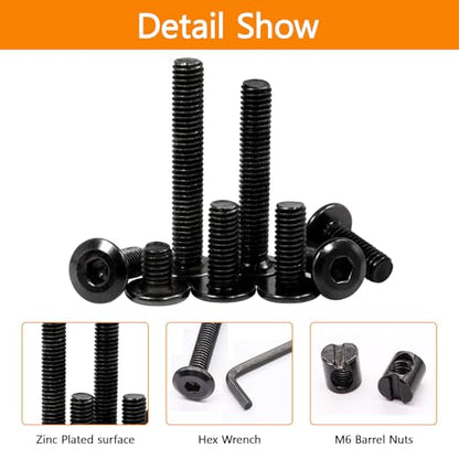 30 Set Crib Screws Replacement Set,Bed Frame Bolts and Nuts Kit,Hex Socket Cap Furniture Screws & Barrel Nuts for Beds Furniture Headboards Crib Hardware Replacement Kit, M6x20/30/40/50/60mm Wrench - size: Black-M6x20/30/40/50/60mm-30 Sets