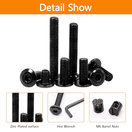 30 Set Crib Screws Replacement Set,Bed Frame Bolts and Nuts Kit,Hex Socket Cap Furniture Screws & Barrel Nuts for Beds Furniture Headboards Crib Hardware Replacement Kit, M6x20/30/40/50/60mm Wrench - size: Black-M6x20/30/40/50/60mm-30 Sets