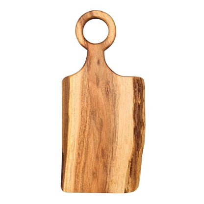 GoCraft Acacia Wood Live Edge Cutting Board – 17 x 8 Inch – with Round Handle – Paddle Shaped Rustic Cheese Board | Charcuterie Tray | Wooden Chopping Board for Kitchen | Food Serving & Display Tray