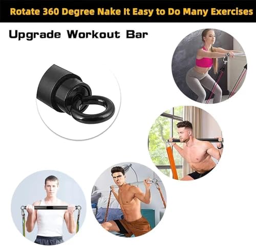 Resistance Band Workout Bar for Body Workout, Adjustable 3 Parts with Easy Grip Foam Durable Portable Steel Pilates Training