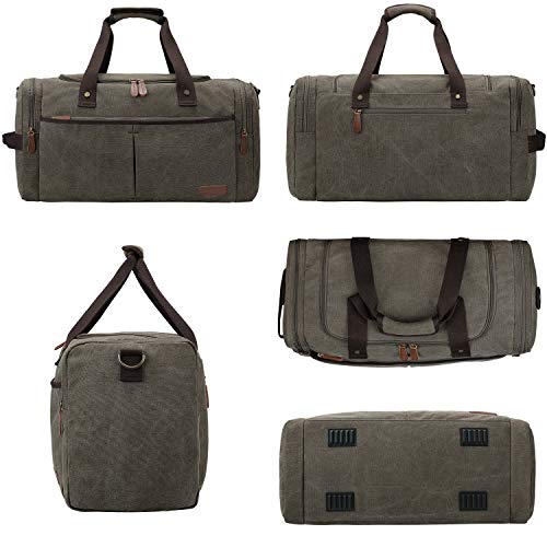 S-ZONE Large Canvas Travel Duffel Bag Weekend Overnight Bag with Shoes Compartment Holdall Gym Bag with Multi-Pockets for Men and Women, Army Green, X-Large | Water-resistant, X-Large Size, Multi-Pockets, Removable Shoulder Strap, for Gym or Travel, Army